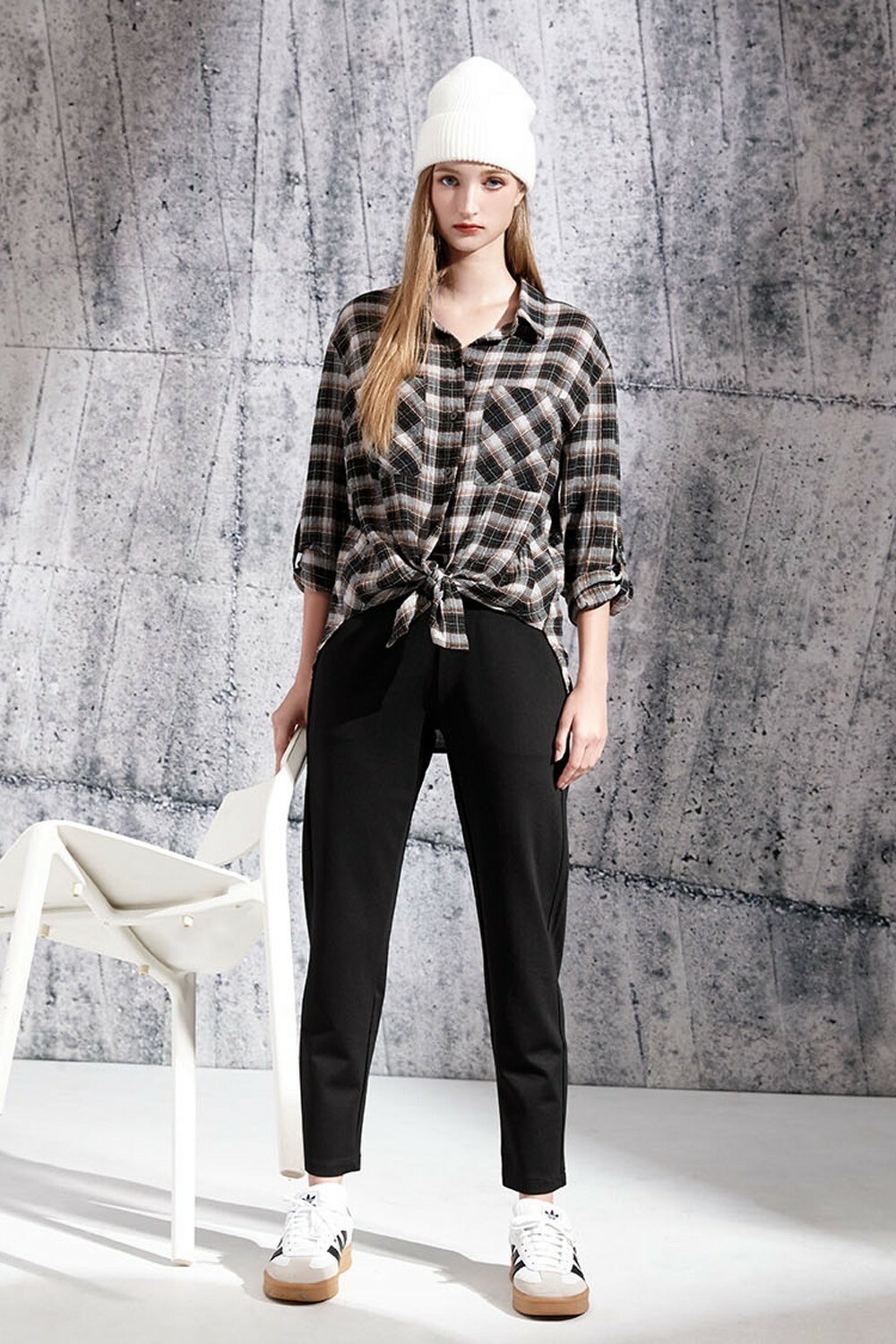 韓版高彈力腰頭織帶造型修身顯瘦長褲V6181