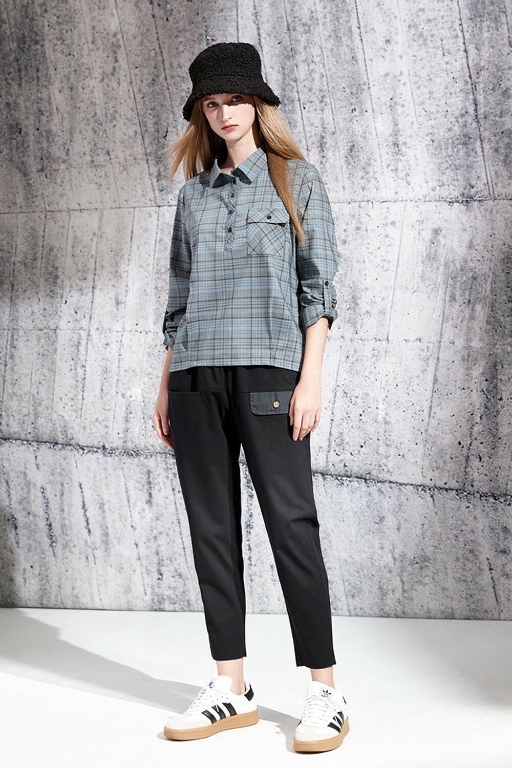 韓版OL時尚色經典格紋休閒修身上衣V6021