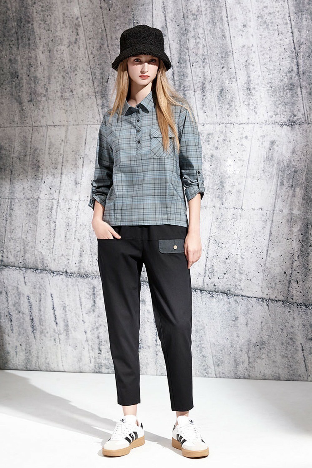 韓版OL時尚色經典格紋休閒修身上衣V6021