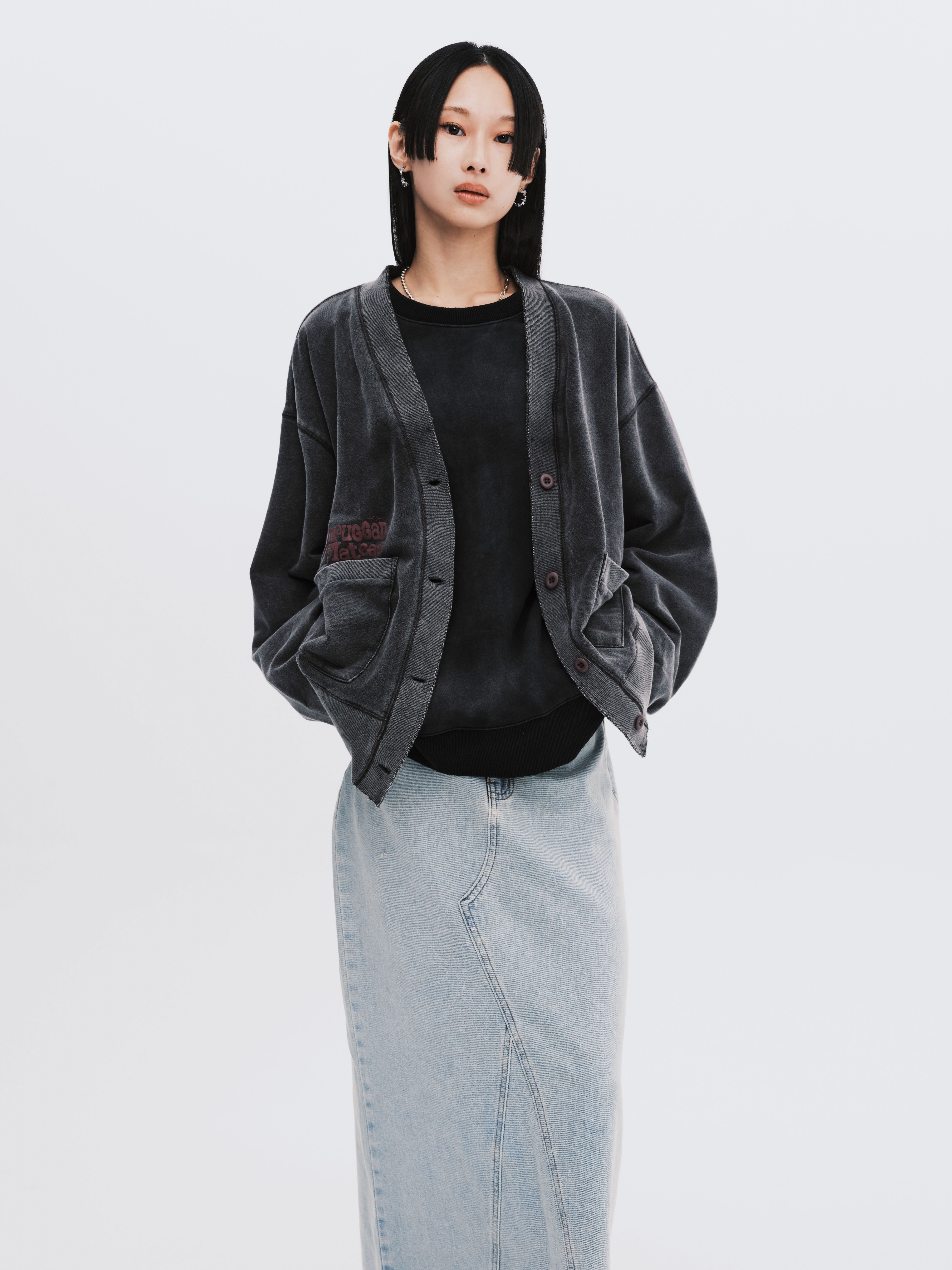 PLATEAU STUDIO x mouggan /  vintage washed cardigan 仿舊水洗開襟衫 - 鐵灰 Dark Grey