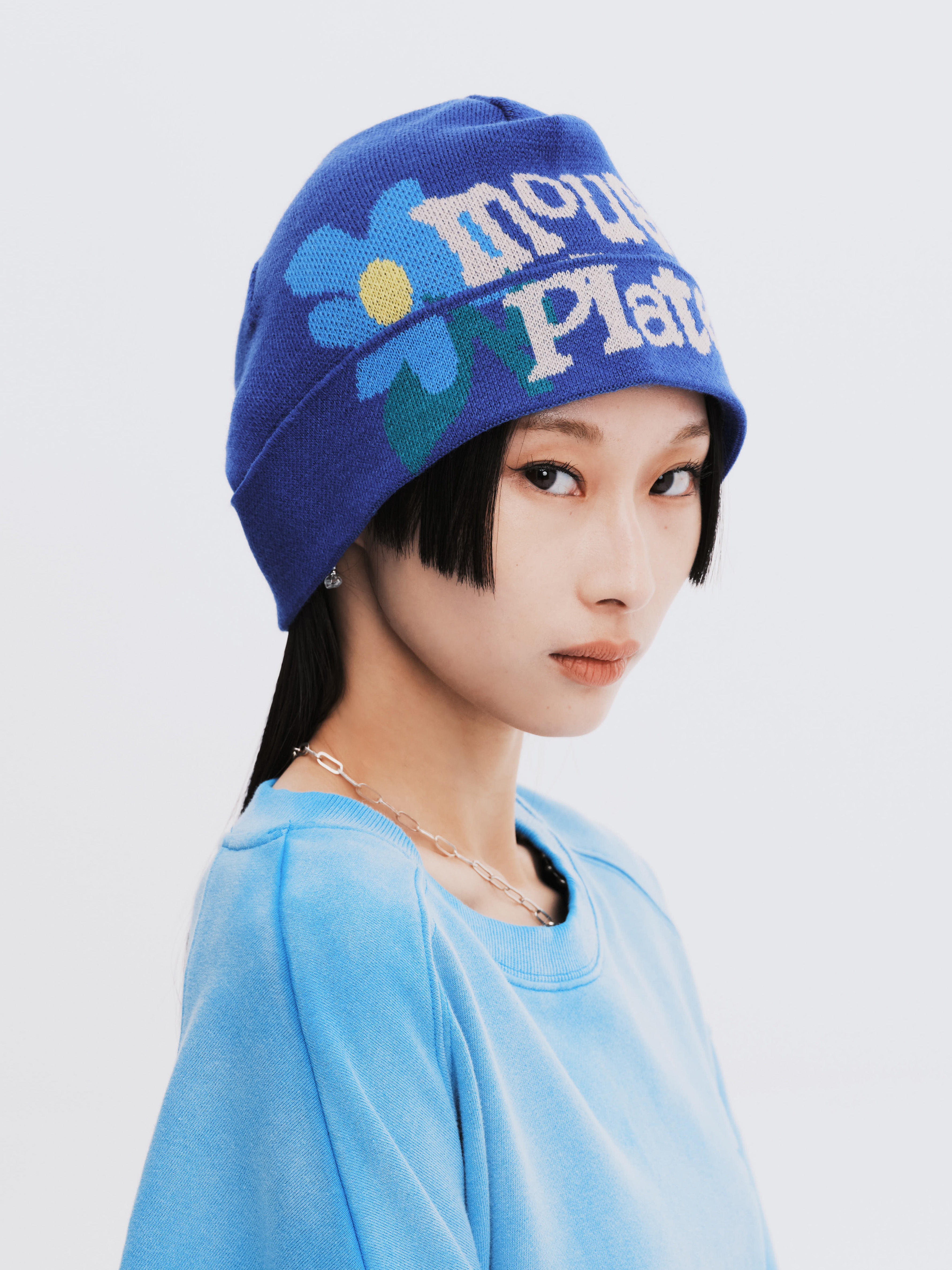 PLATEAU STUDIO x mouggan / logo beanie  絲光羊毛LOGO針織帽 - 亮藍Blue