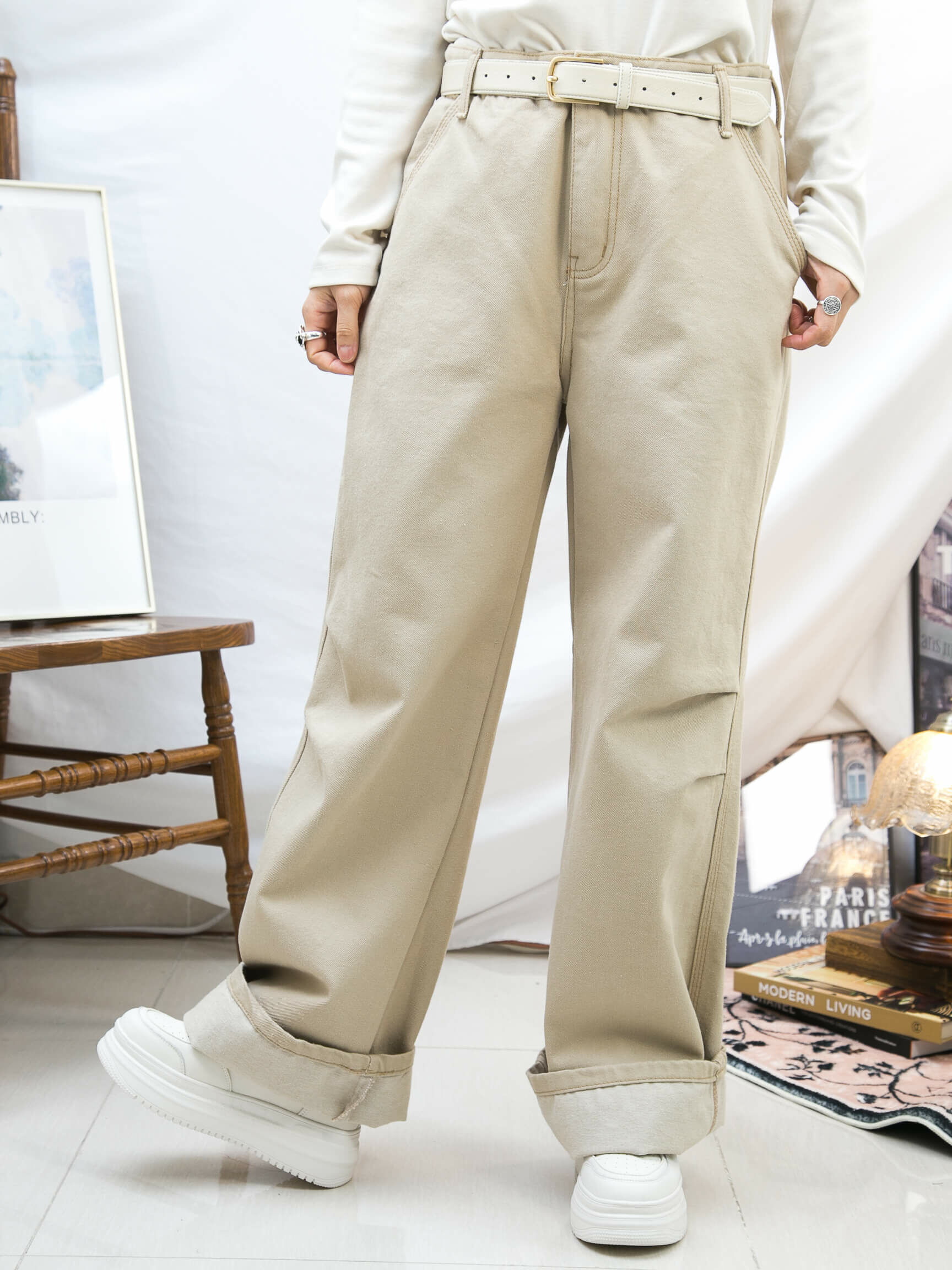 扯布料直腳褲【2415-1226】