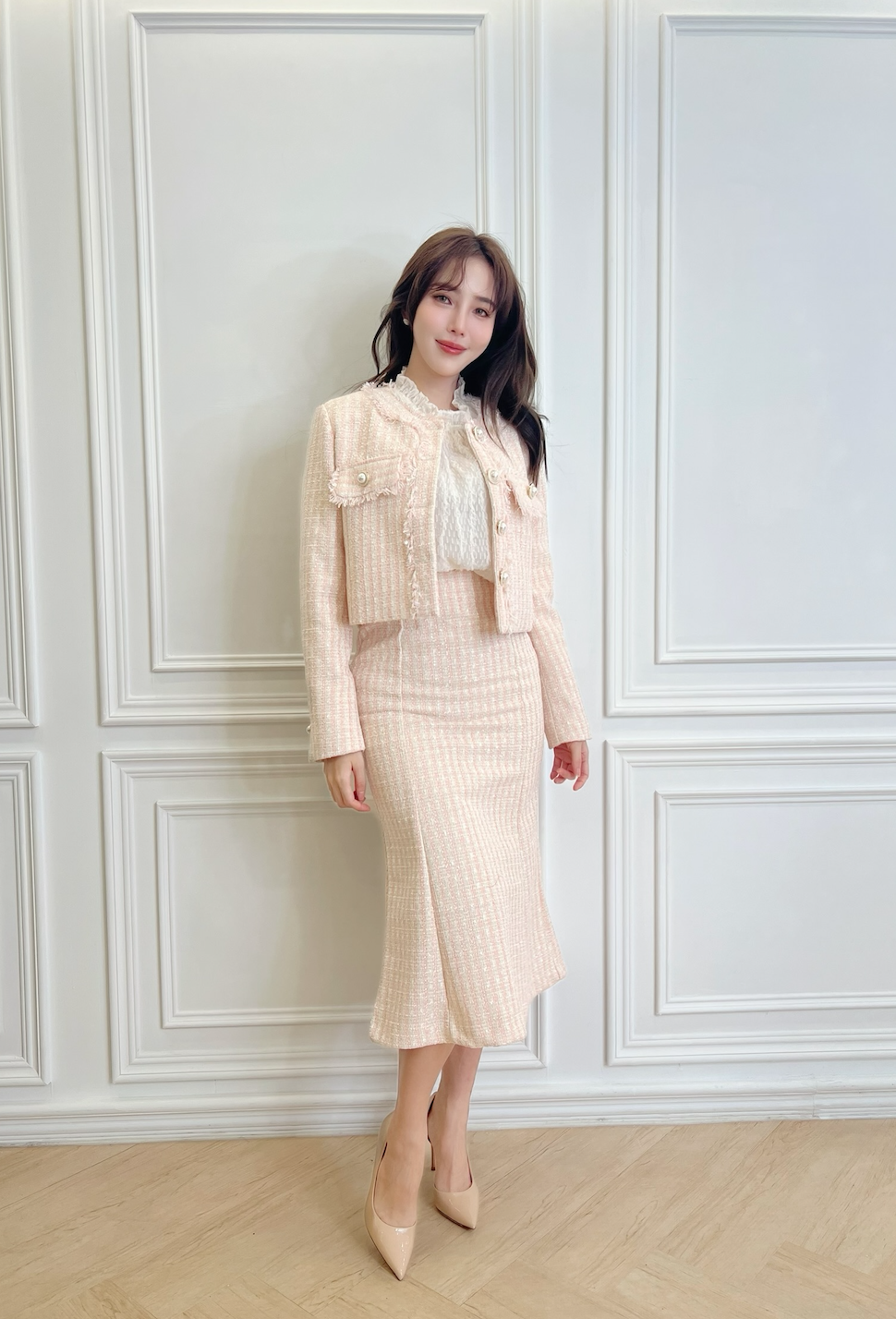 (絕美小香風)抽鬚珍珠外套魚尾裙套裝