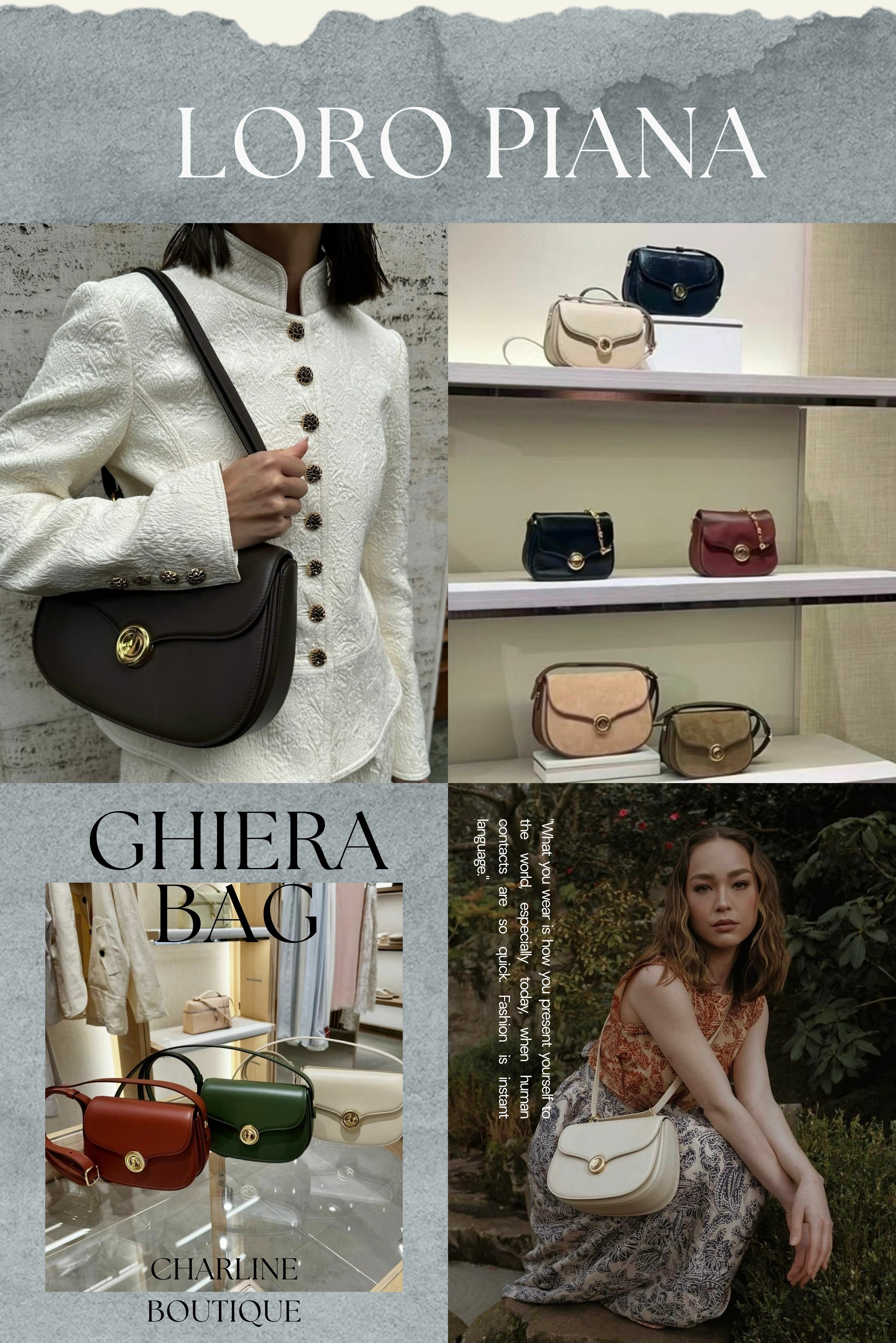 Loro Piana Ghiera Bag  再來要介紹的是將強烈個性與低調奢華完美融合的Ghiera Bag，這款包款包蓋部分採用優美的弧形輪廓，與圓潤的金屬配件相呼應，可調節長度的肩帶設計，讓您可以自由選擇單肩背或斜背，可說是一款實用性極佳，造型經典且百搭的經典包款。  尺寸上面也有很多選擇，喜歡小型包款的可以選擇Ghiera Softy Bag尺寸約17 x 6 x 16 cm，這款包的特色是背帶換成了金屬鏈，且尺寸最小一定可以滿足想要裝可愛的心。  接著Mini Ghiera Bag超小巧的設計，適合喜歡迷你包但不是鏈袋的用戶，尺寸18 x 13 x 7 cm可說是小而不廢的小包。  若您是傾向於日常實用的那Small Ghiera Bag一定最適合因為尺寸適中容量也不大不小23 x 16 x 8 cm絕對是最受歡迎的尺寸。 而最大的容量Medium Ghiera Bag適合每次出門都需要很多收納空間人，大小26 x 17 x 10 cm絕對夠實用！