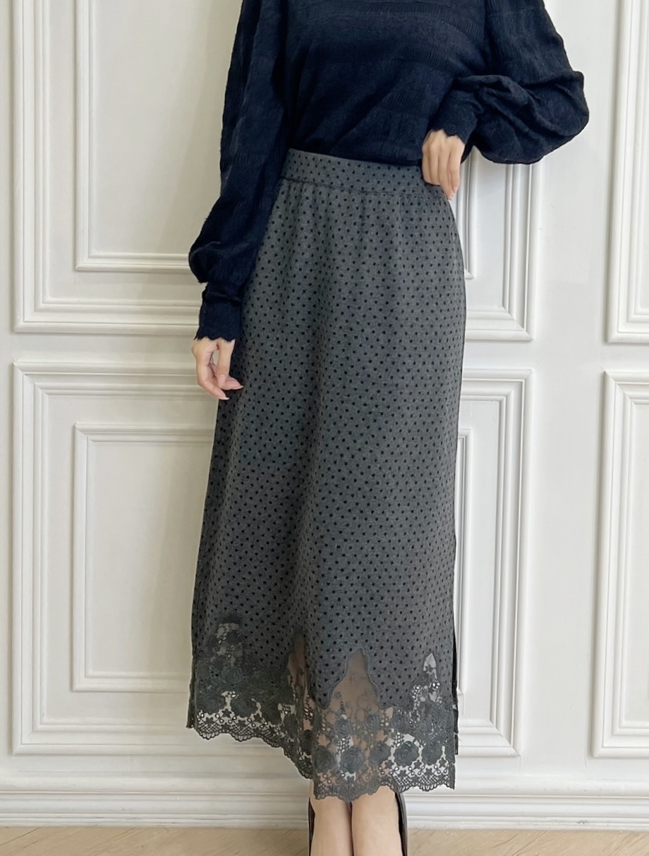 棉料下擺蕾絲裙