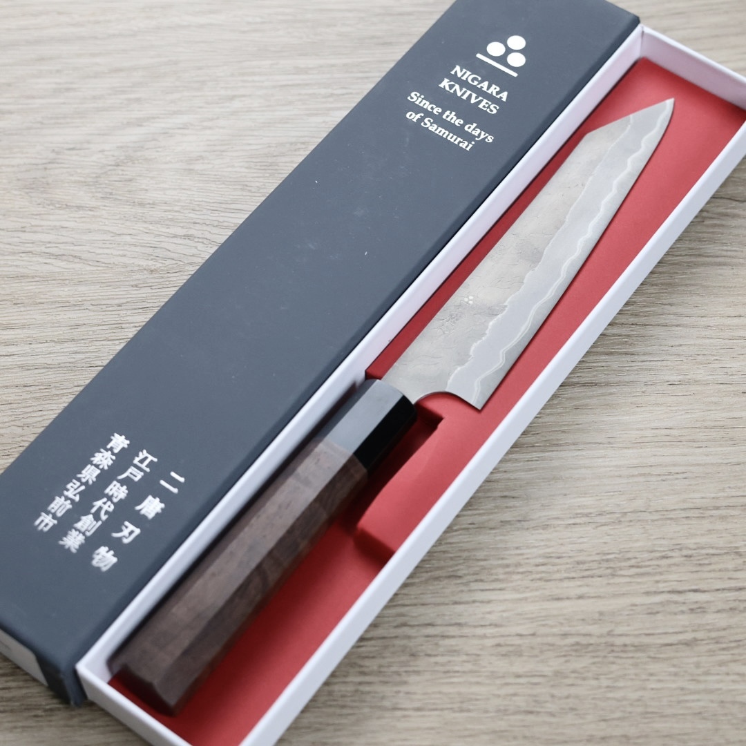 二唐刃物 蔬果刀 150mm 青紙超級剛 柳葉磨鎚目