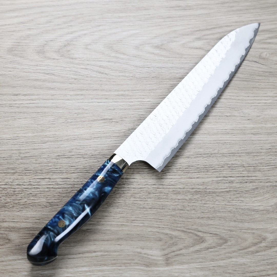 二唐刃物 牛刀 240mm SG2粉末HSS鋼 磨鎚目 壓克力柄