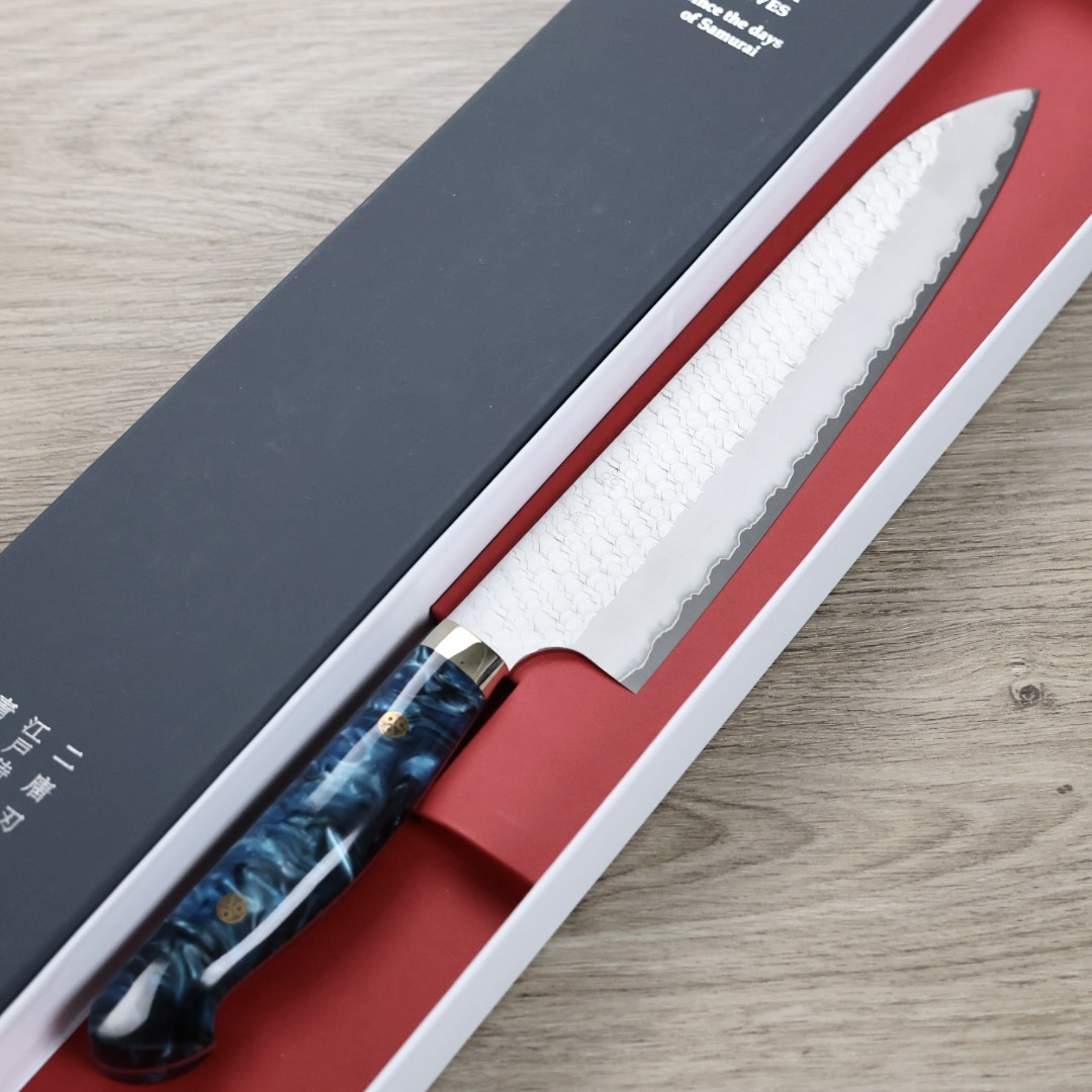 二唐刃物 牛刀 240mm SG2粉末HSS鋼 磨鎚目 壓克力柄