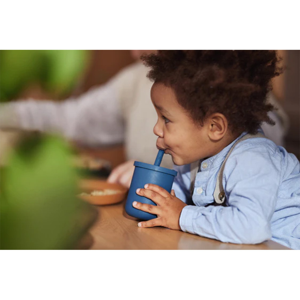 荷蘭Jollein 矽膠吸管水杯-Jeans Blue