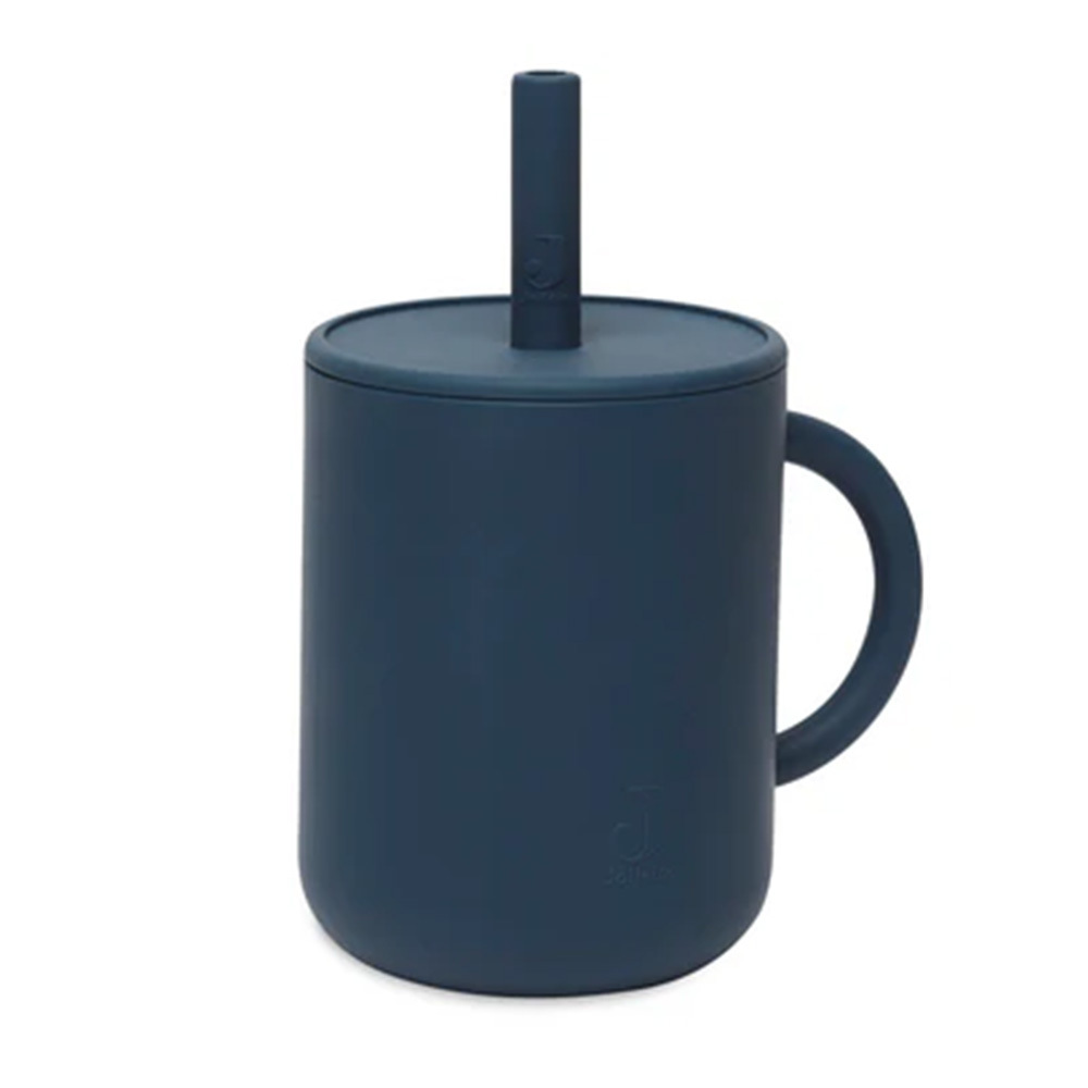 荷蘭Jollein 矽膠吸管水杯-Jeans Blue