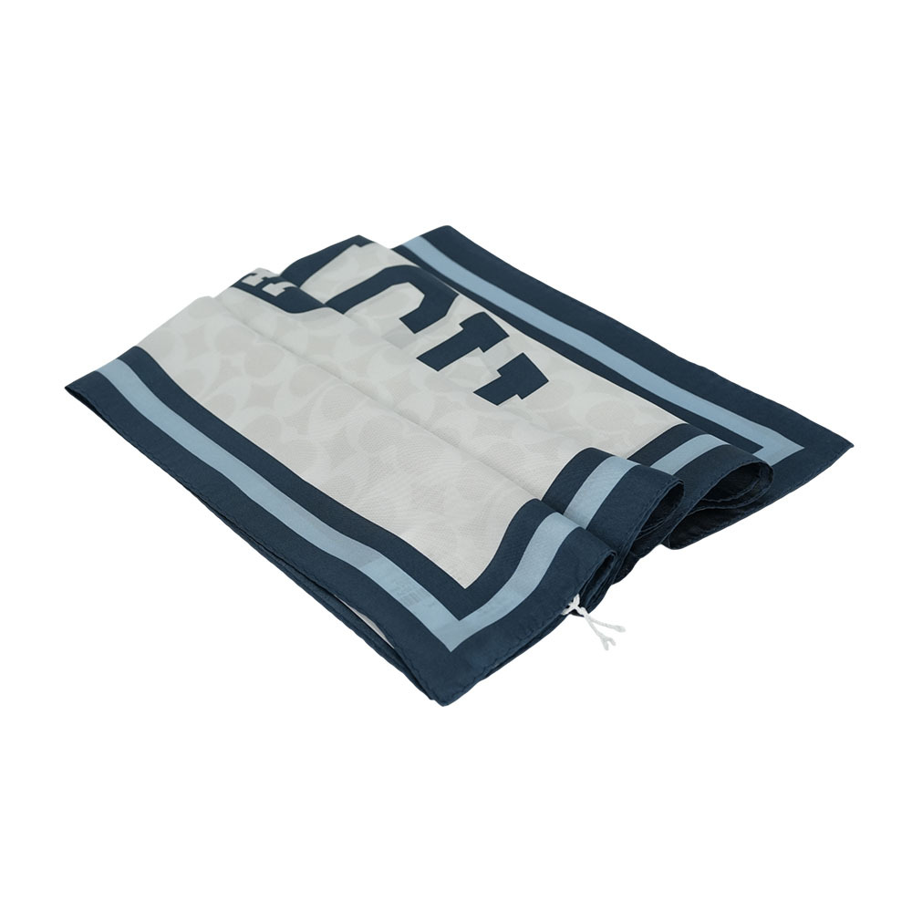 【COACH】1941 學院風標誌絲質方巾(白色/藍色)CS593 BKF