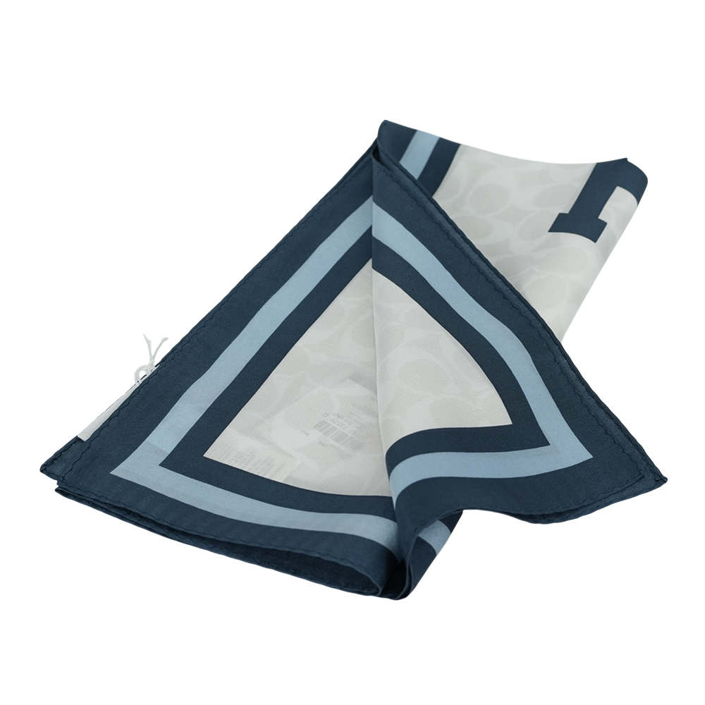 【COACH】1941 學院風標誌絲質方巾(白色/藍色)CS593 BKF