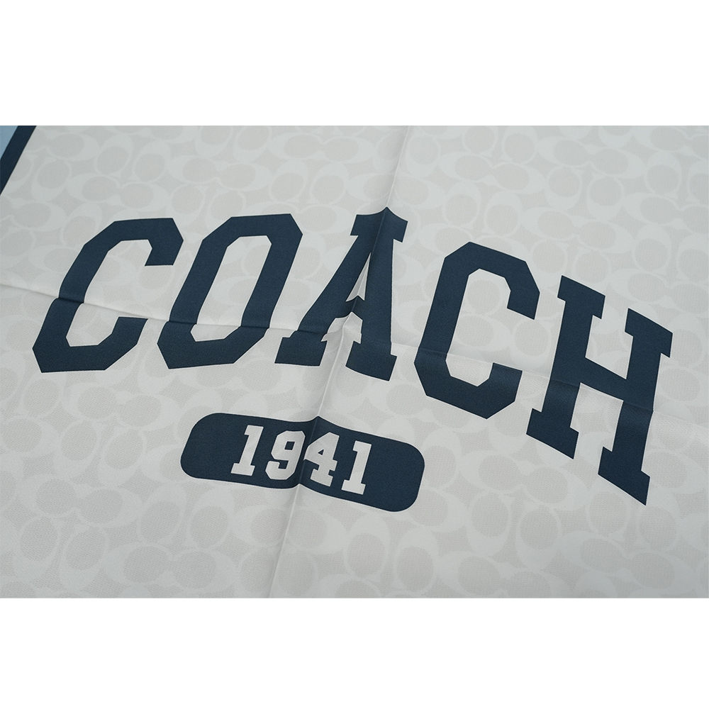 【COACH】1941 學院風標誌絲質方巾(白色/藍色)CS593 BKF