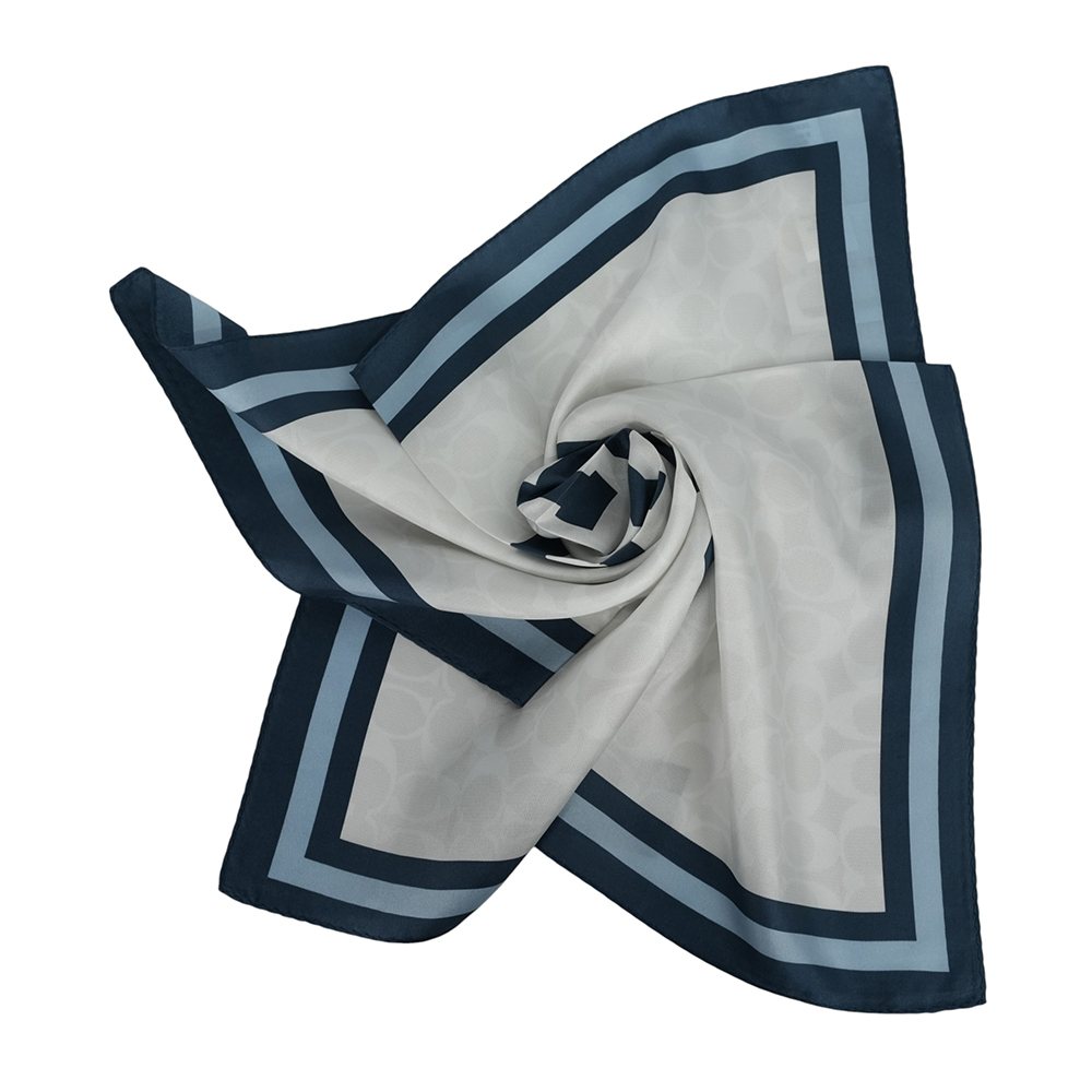 【COACH】1941 學院風標誌絲質方巾(白色/藍色)CS593 BKF