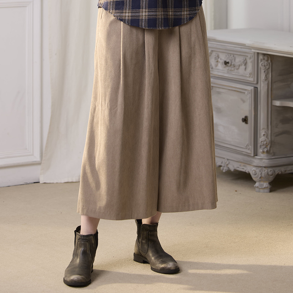 PIPPY 簡約風9分寬口褲 卡其