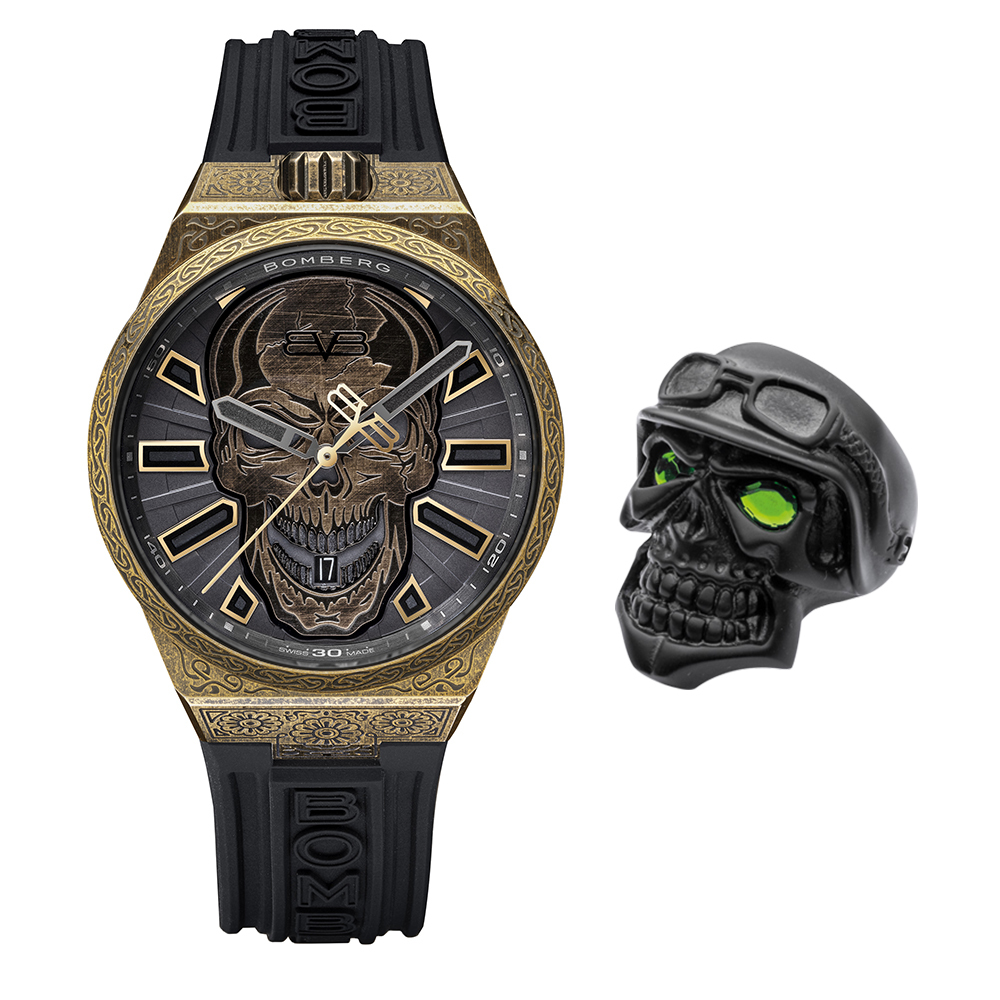【官網獨家限定組合】Bolt-68 NEO系列 青銅色刺青骷髏機械腕錶+骷髏騎士戒指 ( 款式尺寸隨機 )