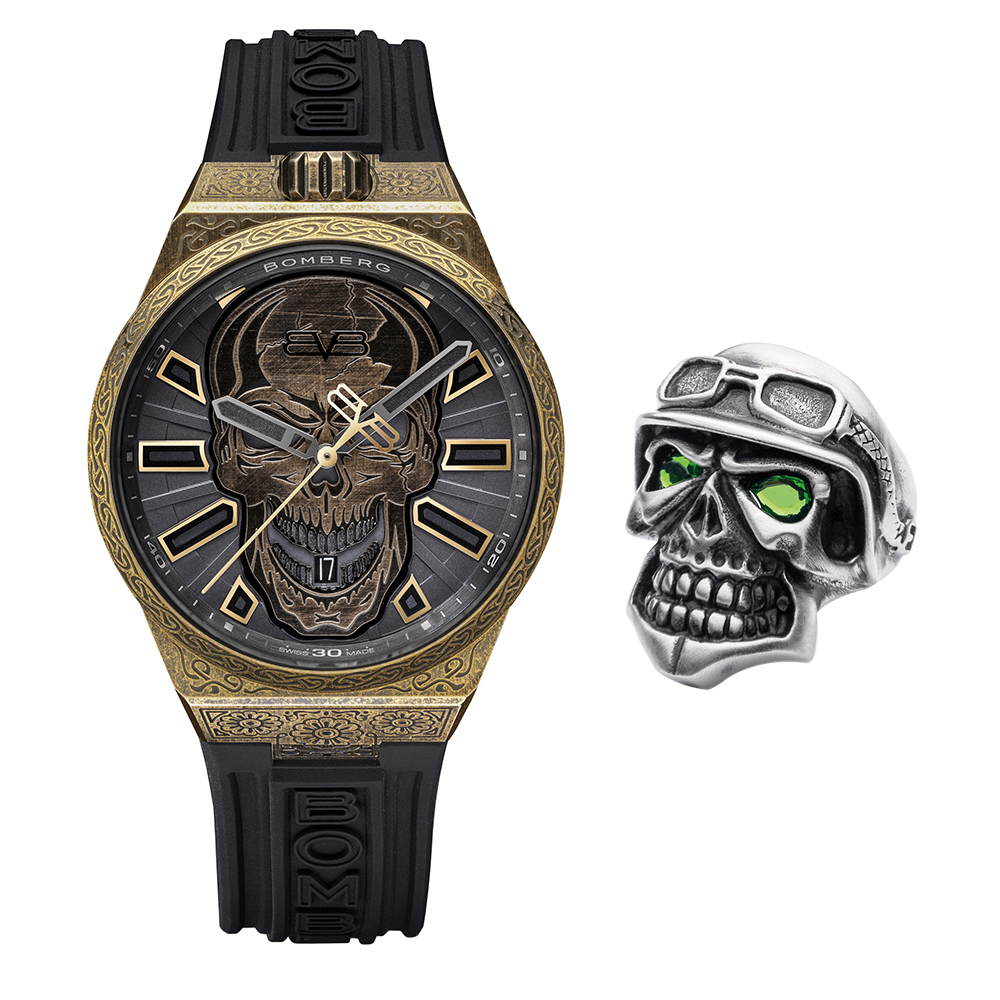 【官網獨家限定組合】Bolt-68 NEO系列 青銅色刺青骷髏機械腕錶+骷髏騎士戒指 ( 款式尺寸隨機 )
