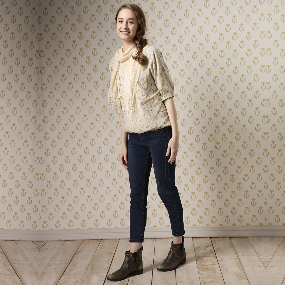 PIPPY 彈性牛仔9分長褲 藍