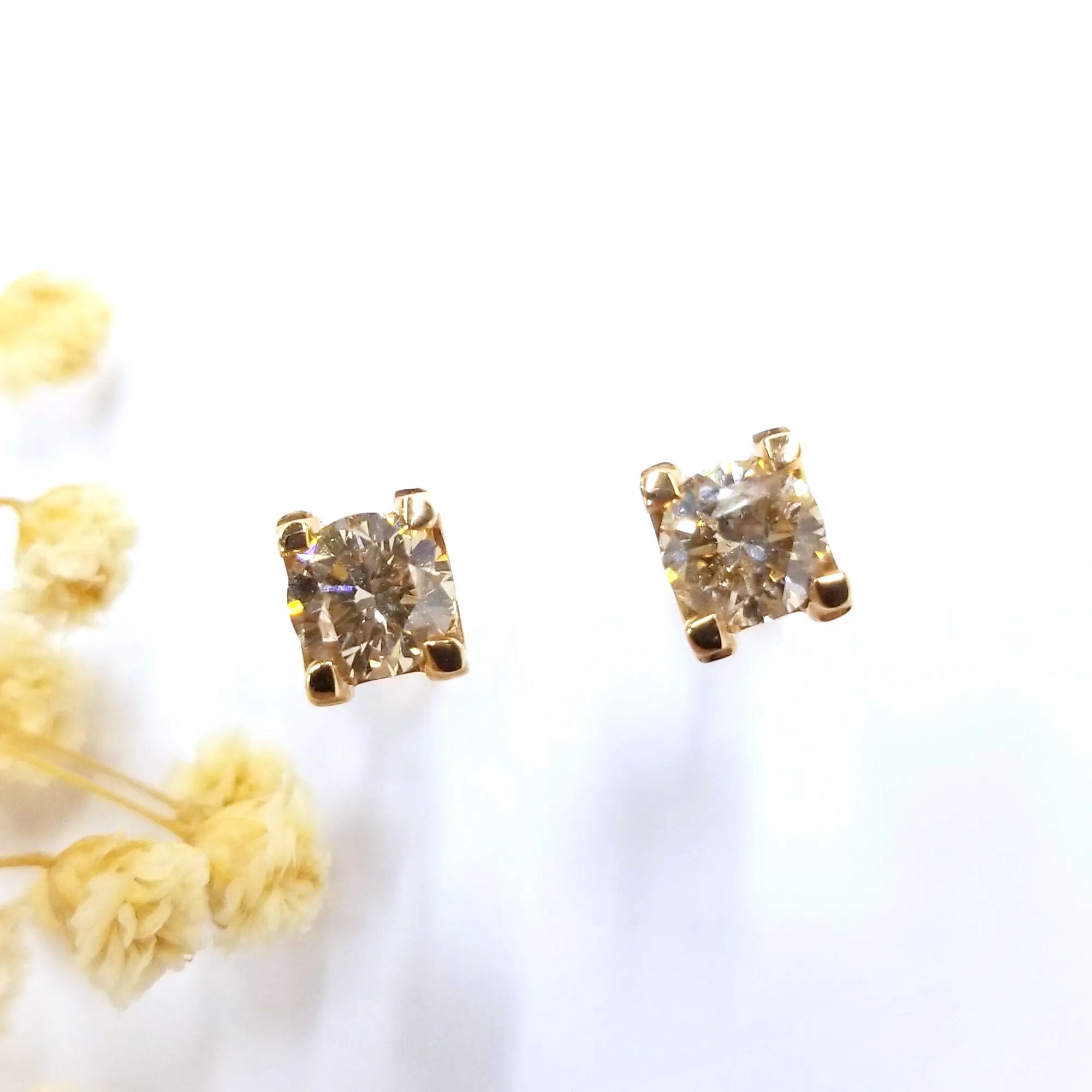 全新18K玫瑰金【主石1卡31份咖啡鑽】耳環