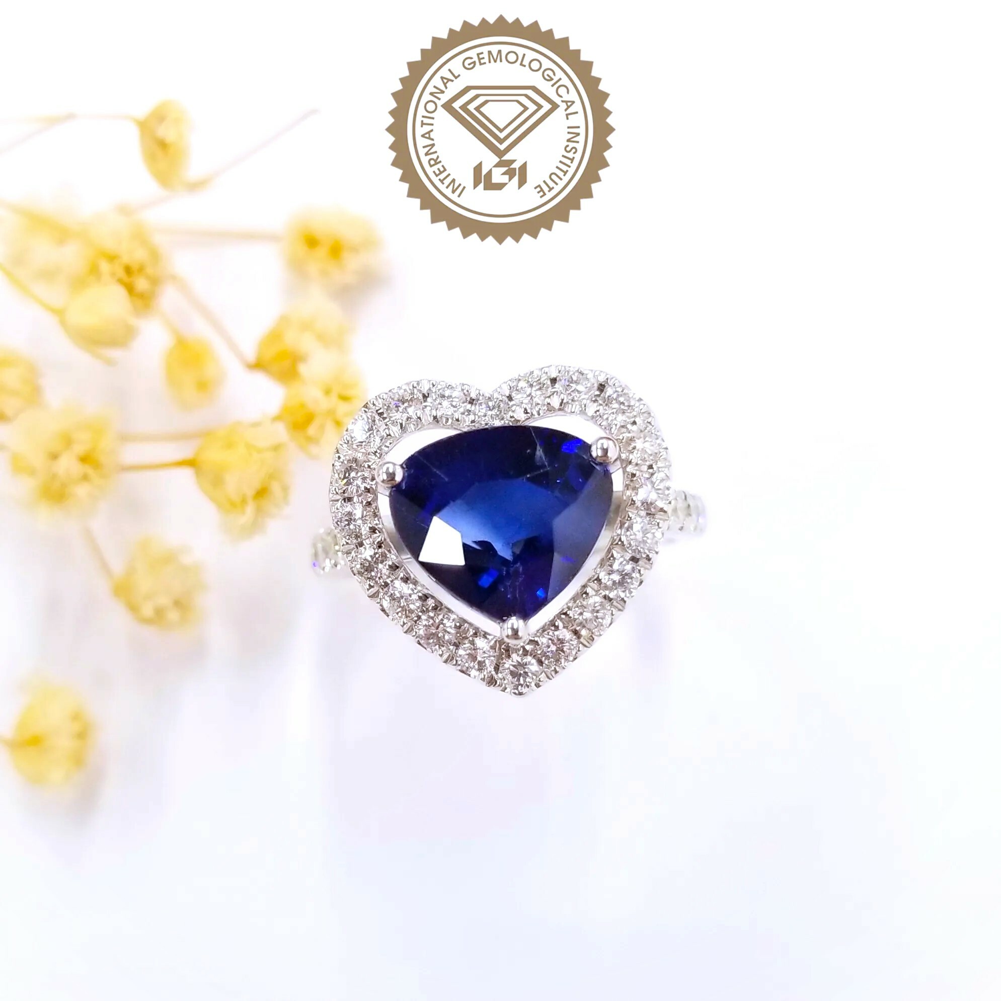 18K White Gold 3.15ct Sapphire and Diamond Ring
