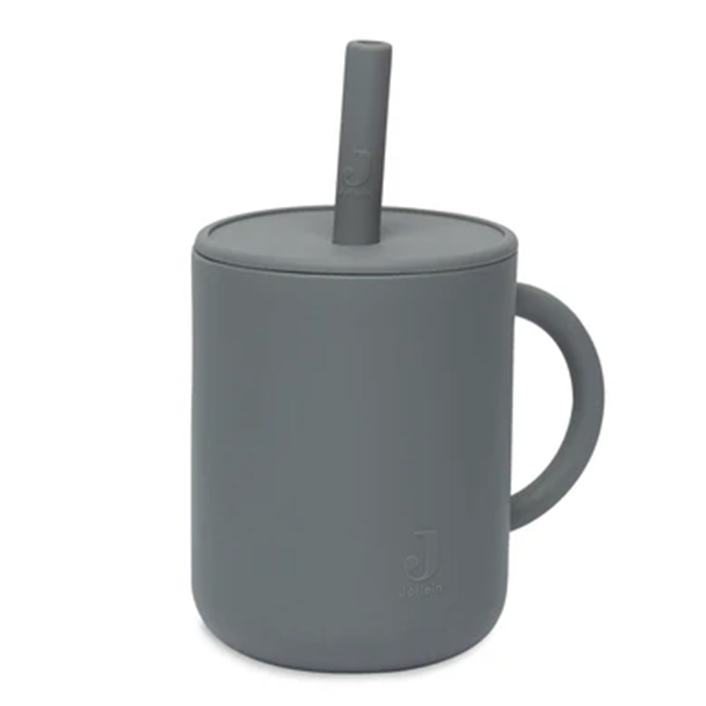 荷蘭Jollein 矽膠吸管水杯-Storm Grey