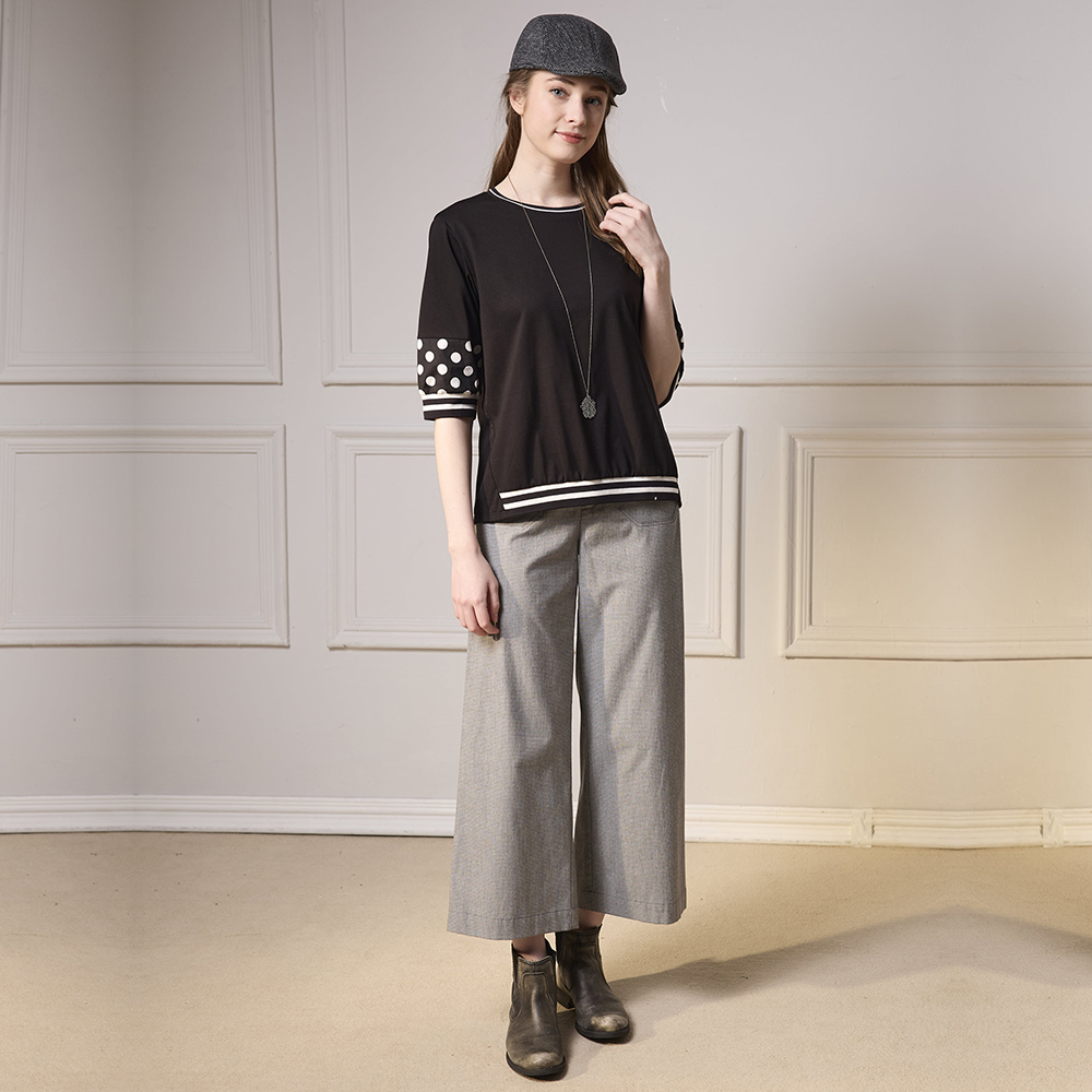 PIPPY 氣質彈性棉舒適9分寬口褲 灰