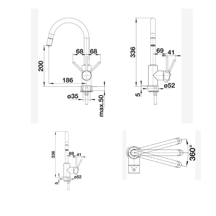 Blanco "Mida-S" 521454 Kitchen Mixer with Pull-Out (Shinny Chrome) - GA Approval