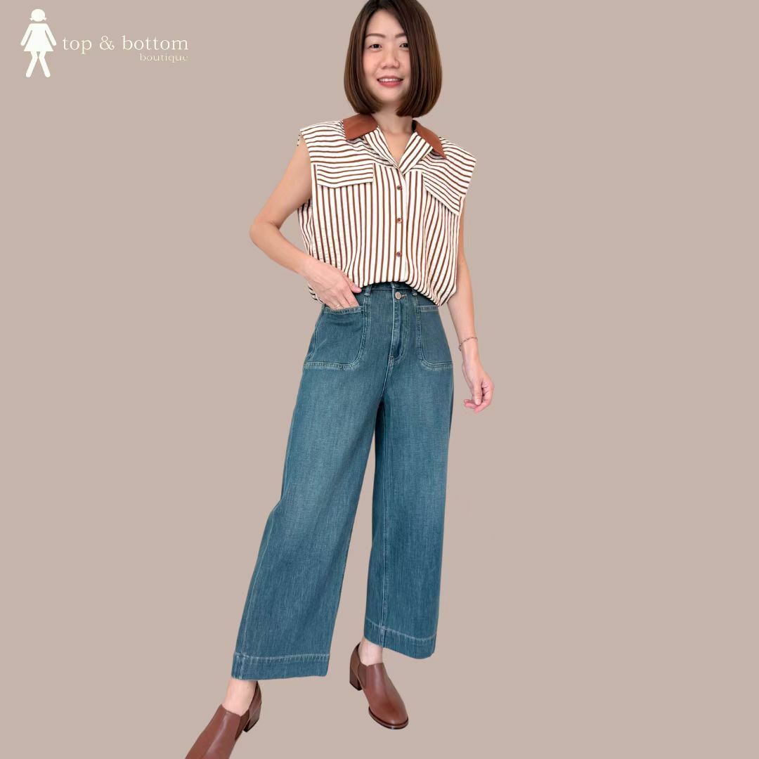 STRIPED POCKET BUTTON BLOUSE