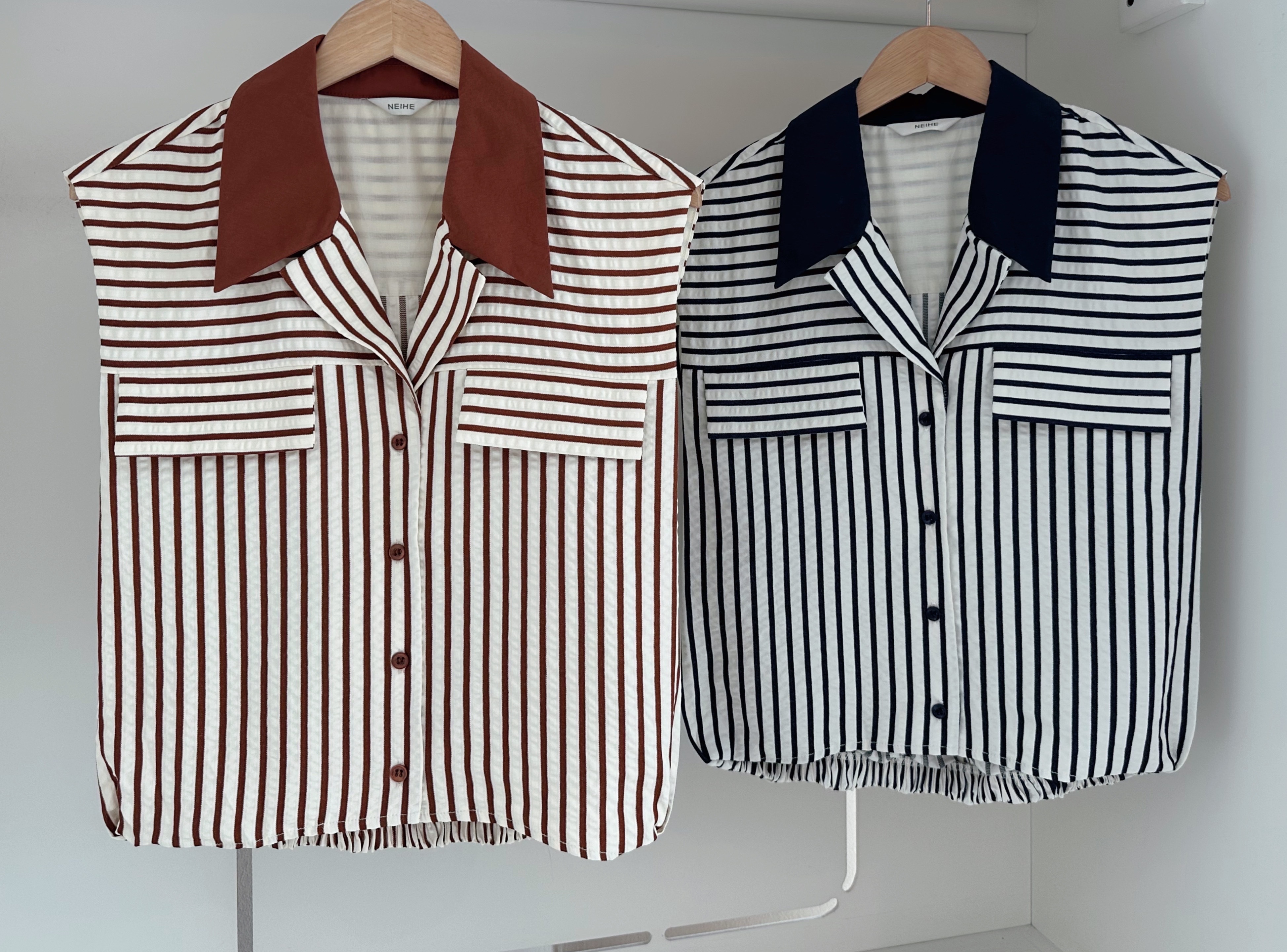 STRIPED POCKET BUTTON BLOUSE
