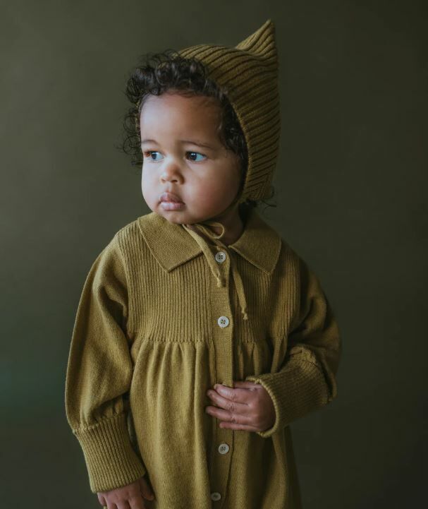 MABLI 羅紋針織綁帶帽 Sylfaen Pixie Bonnet - Moss