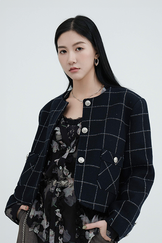 幼紋大格圓領外套 (現貨款式）