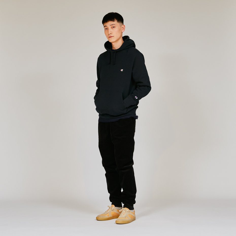 男款 -BASIC 小C LOGO 連帽長袖大學T-黑色（C3-Y136-090）