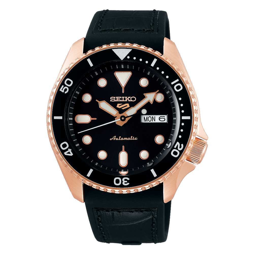 Seiko 精工 Men's SRPD76K1 Sports Black Dial Rose Gold PVD Watch 運動黑色錶盤玫瑰金 PVD ​​手錶