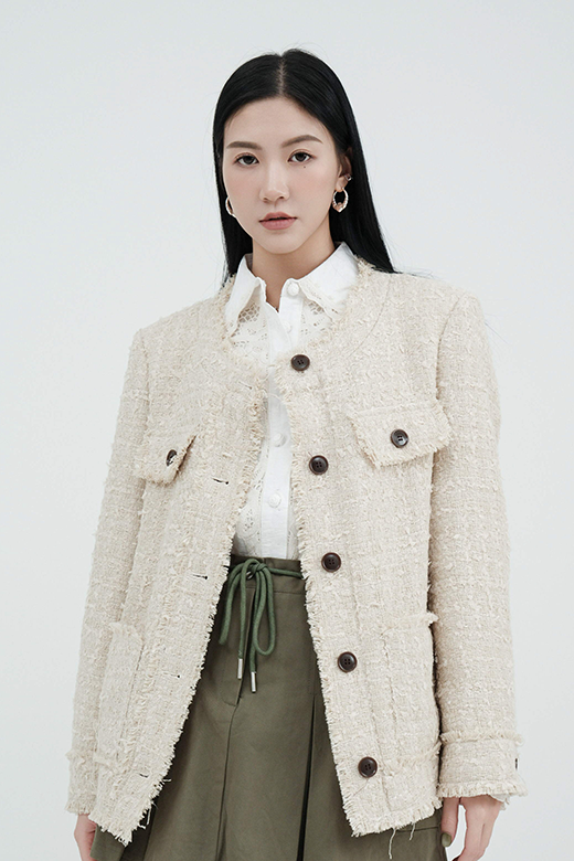 披邊oversize淨色tweed外套 (*現貨款式）