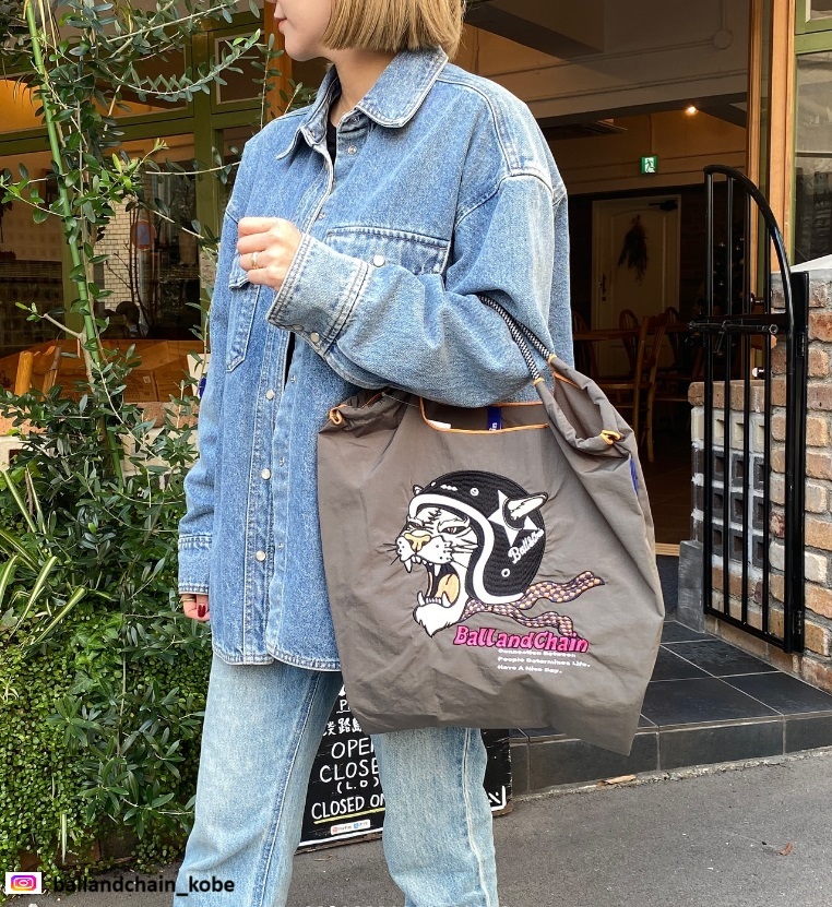 Ball＆Chain 刺繡環保購物袋 M號 - 深灰 (30104961)