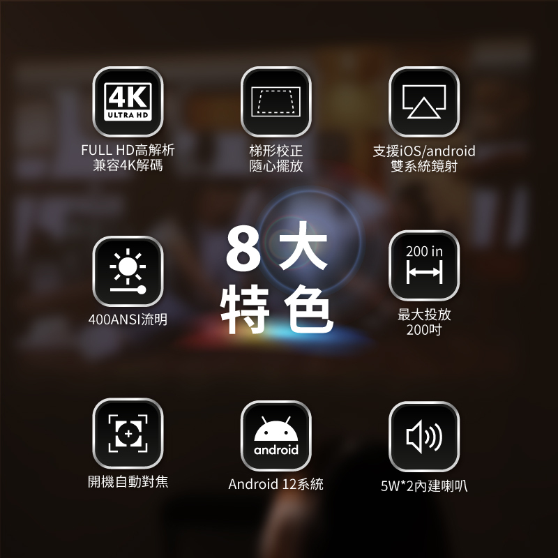 【SANSUI山水】 高清智慧微型投影機  (含布幕/腳架/收納包/遙控器) SPJ-M6 G-F2-2