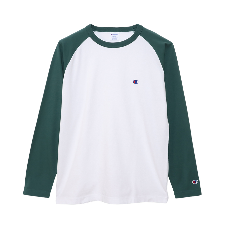 男款 -BASIC 小C LOGO 落肩拼接長TEE-綠白色（C3-Y429-605）