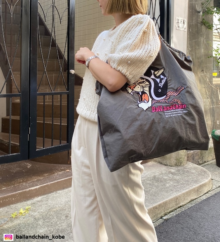 Ball＆Chain 刺繡環保購物袋 L號 - 深灰 (30114961)