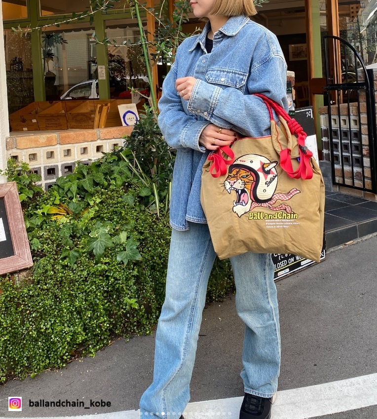 Ball＆Chain 刺繡環保購物袋 M號 - 卡其 (30104903)