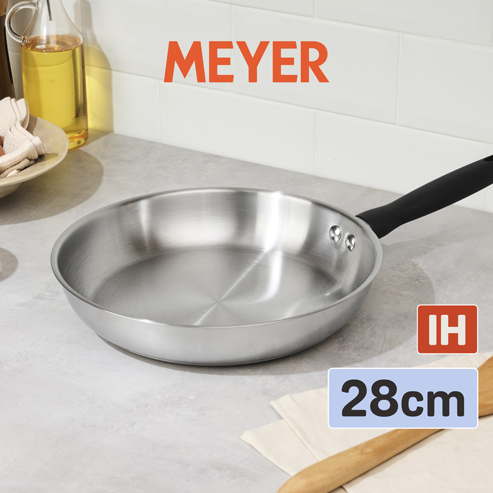 《MEYER 銀月系列》IH輕量不鏽鋼平底鍋 28CM(無蓋)