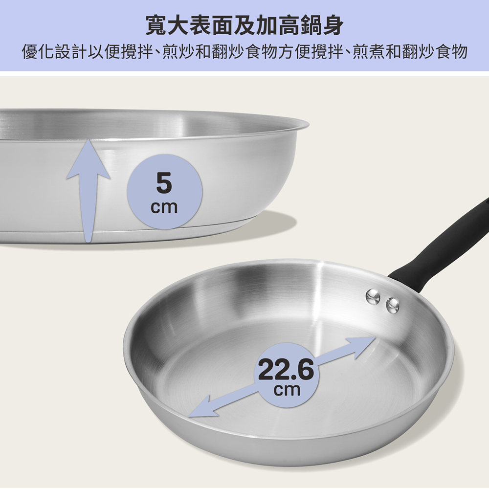 《MEYER 銀月系列》IH輕量不鏽鋼平底鍋 28CM(無蓋)