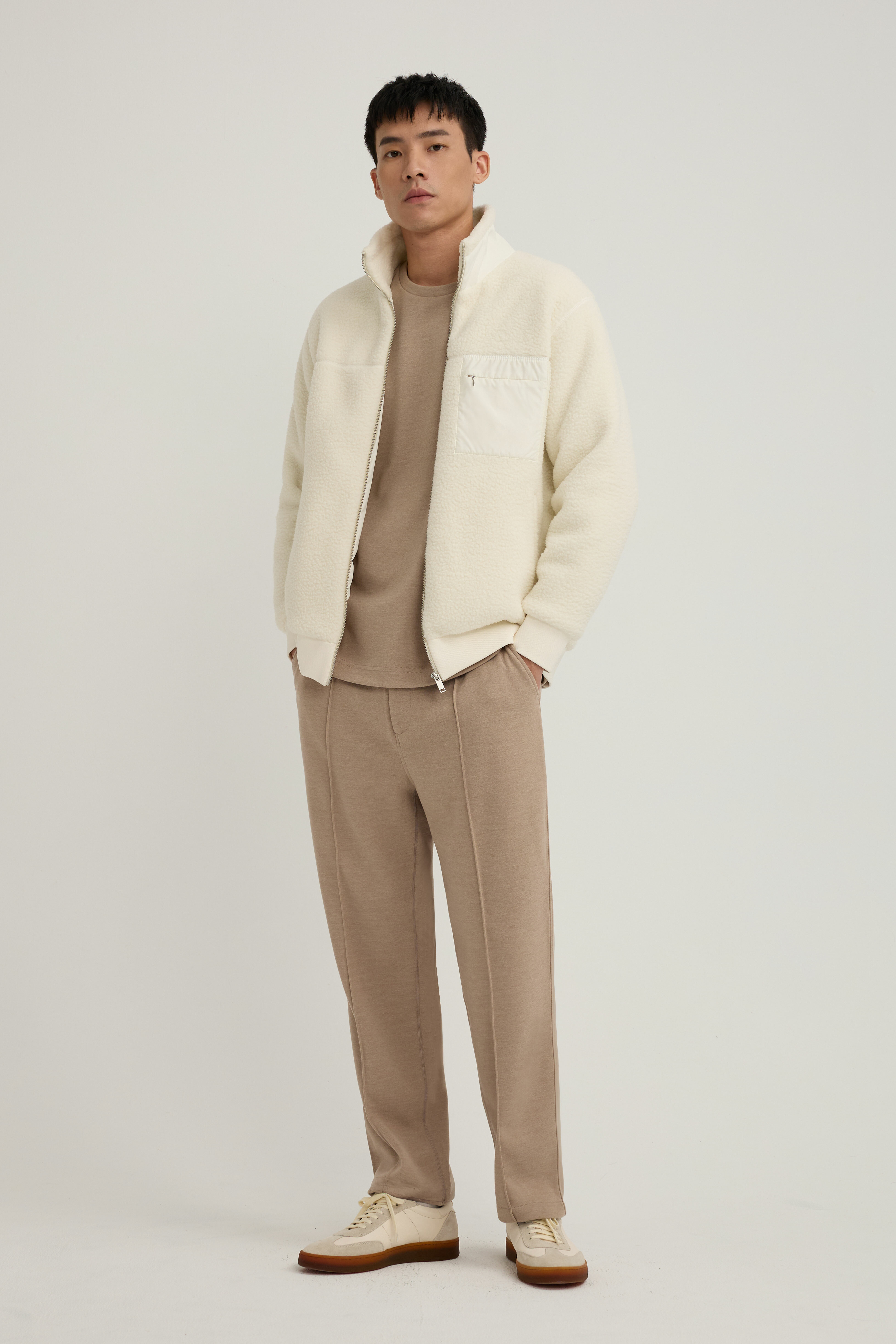FUZZY 立領刷毛外套 男（米白）