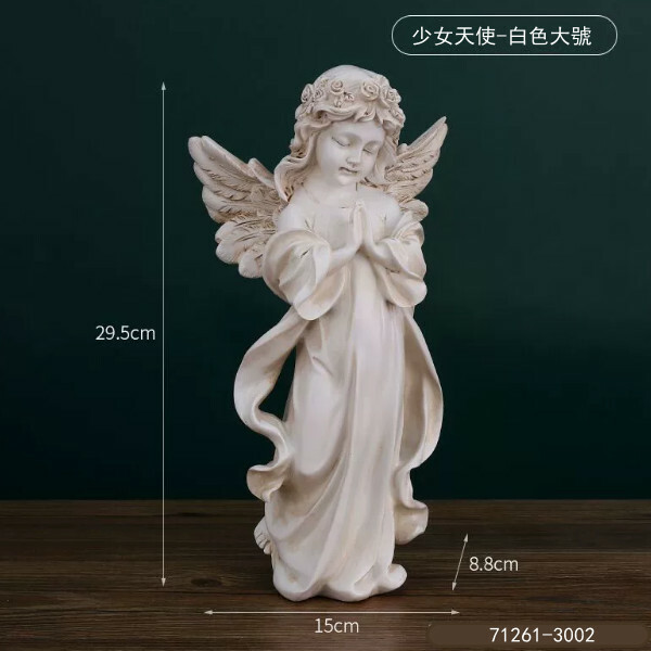 歐式雕塑小天使--天使少女石膏擺飾 拍照雕像道具【仿古做舊白色-大號】1件