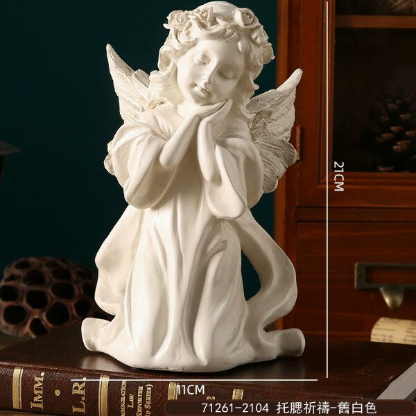 歐式雕塑小天使--天使少女石膏擺飾 拍照雕像道具【托腮-舊白色】1件