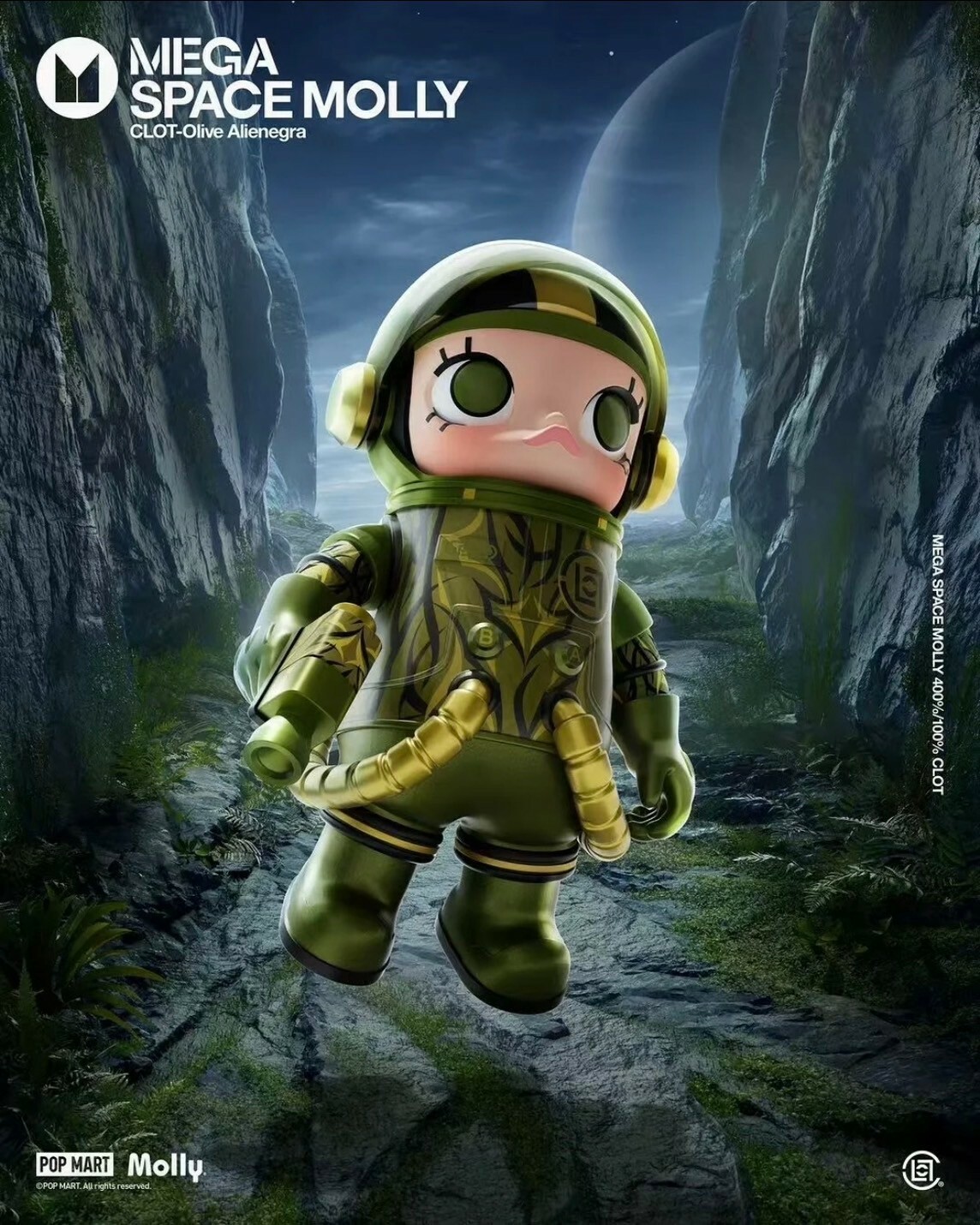 <官方正版授權>CLOT x POPMART MEGA SPACE MOLLY 凝結集團 400% 100% 陳冠希 發光 泡泡馬特