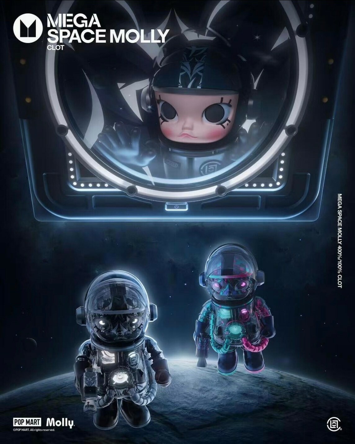 <官方正版授權>CLOT x POPMART MEGA SPACE MOLLY 凝結集團 400% 100% 陳冠希 發光 泡泡馬特