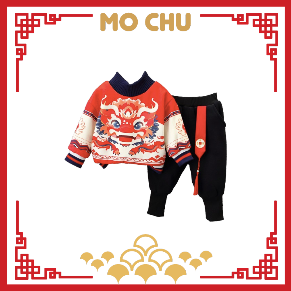 (80cm現貨)喜龍飛舞高領加絨套裝