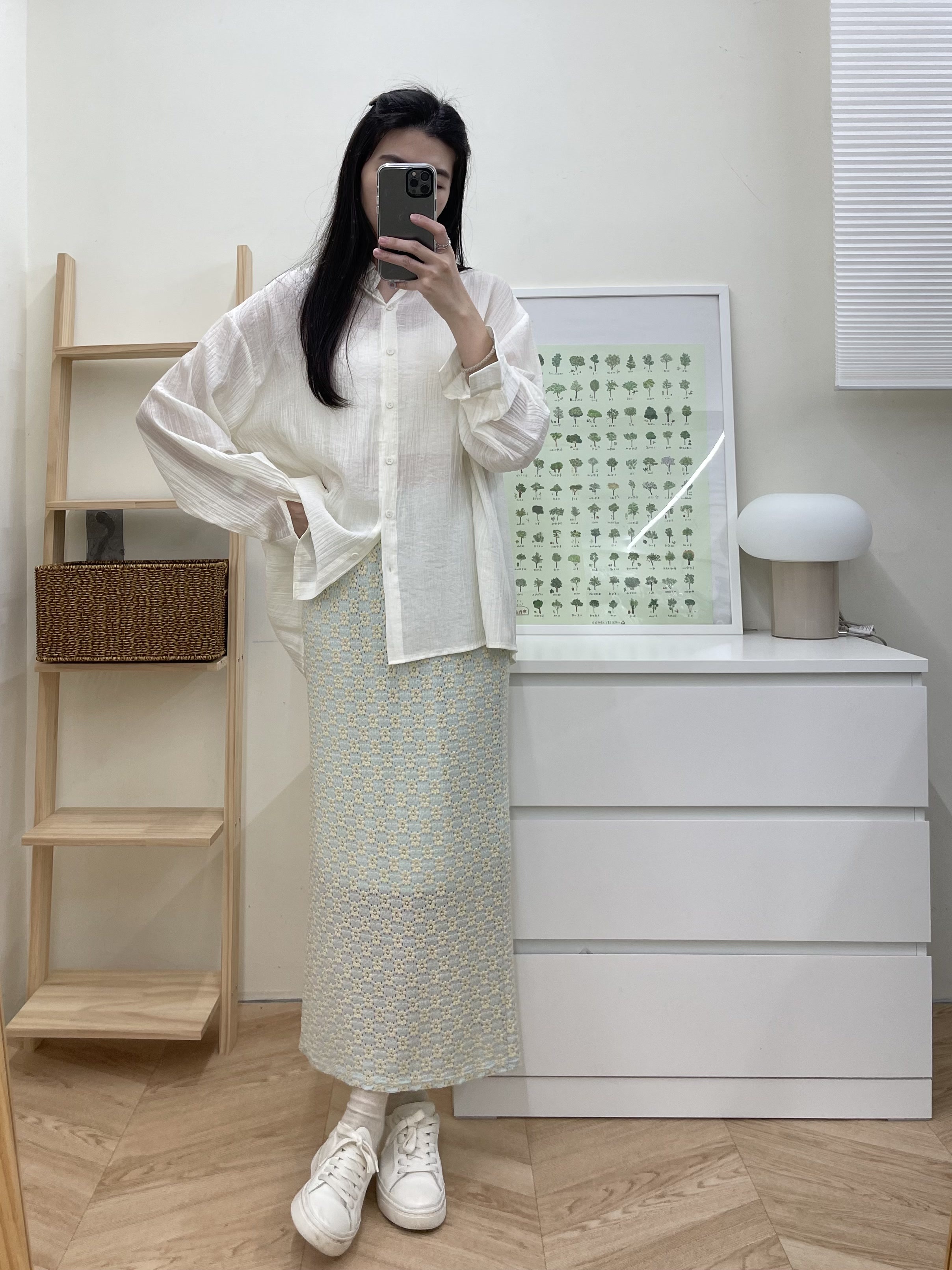 後開衩緹花鬆緊裙*2色