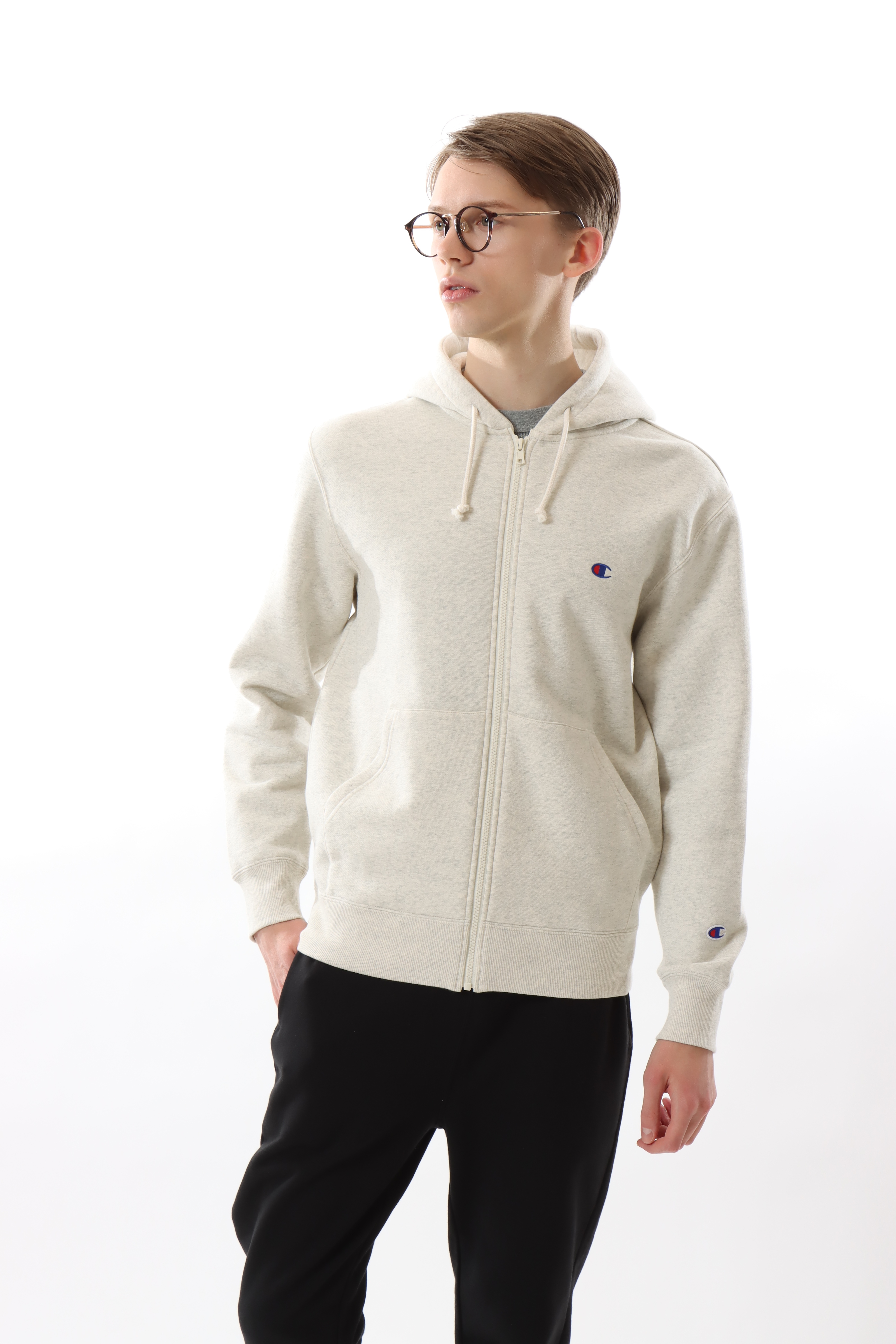 男款-BASIC 小C LOGO 刷毛連帽夾克-淺米色（C3-Y140-810）