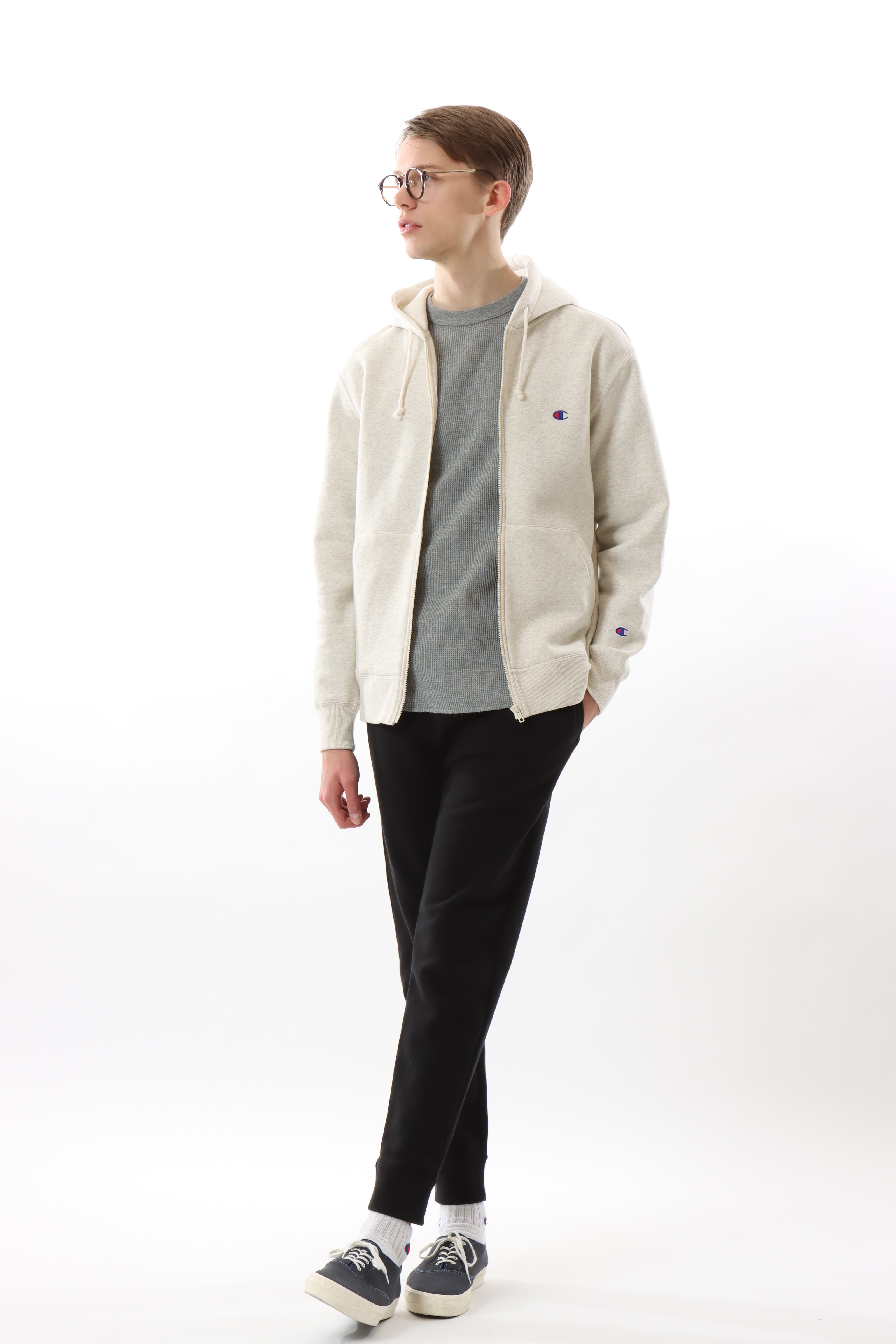 男款-BASIC 小C LOGO 刷毛連帽夾克-淺米色（C3-Y140-810）